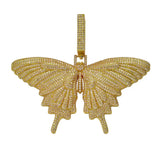 Fully Iced Out Diamond Big Butterfly Pendant Jewelry Free Rope Chain 18" Gold