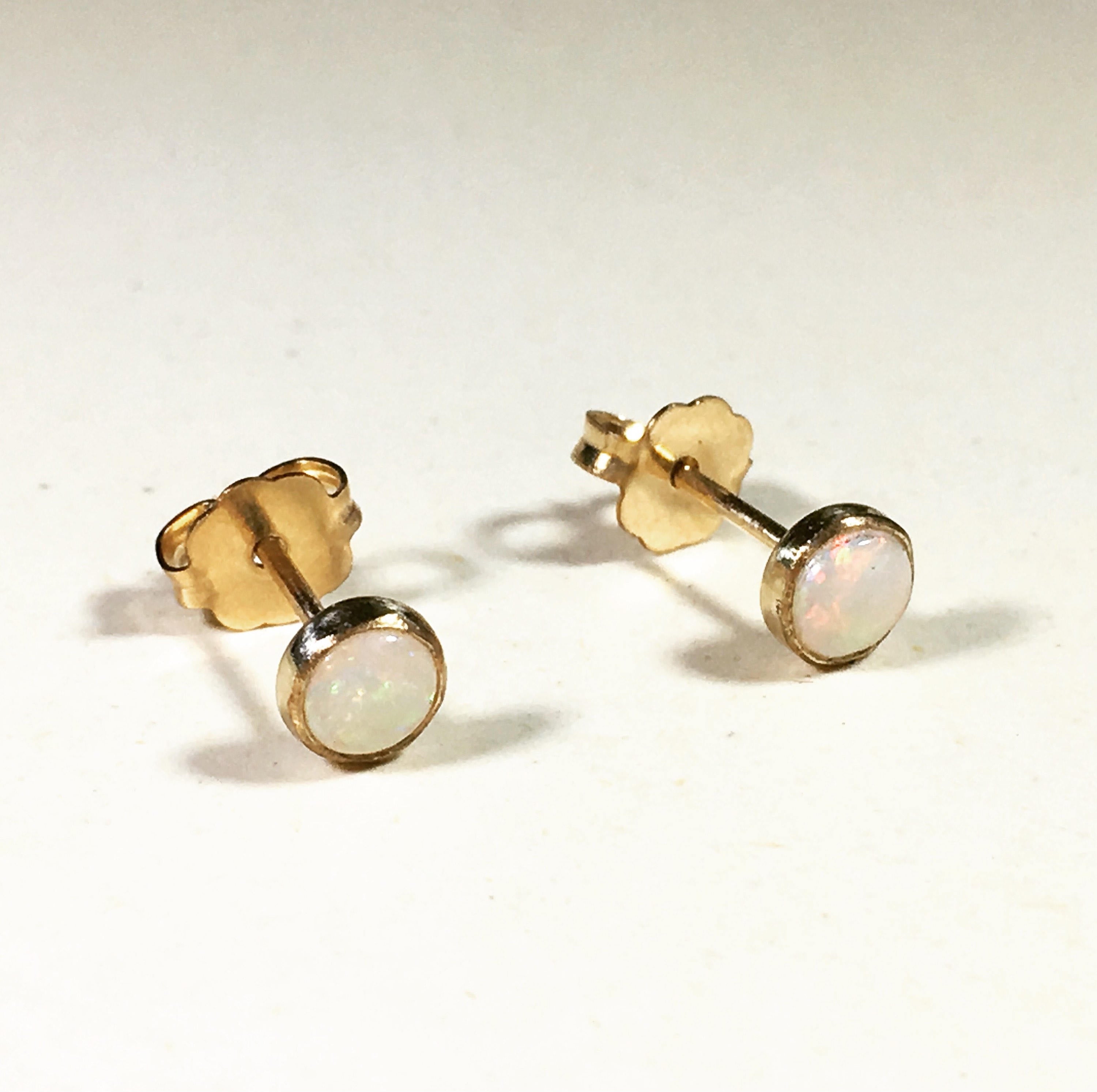 Rainbow Opal Stud Earrings - Opal Birthstone Earrings by Jennifer Cervelli Jewelry