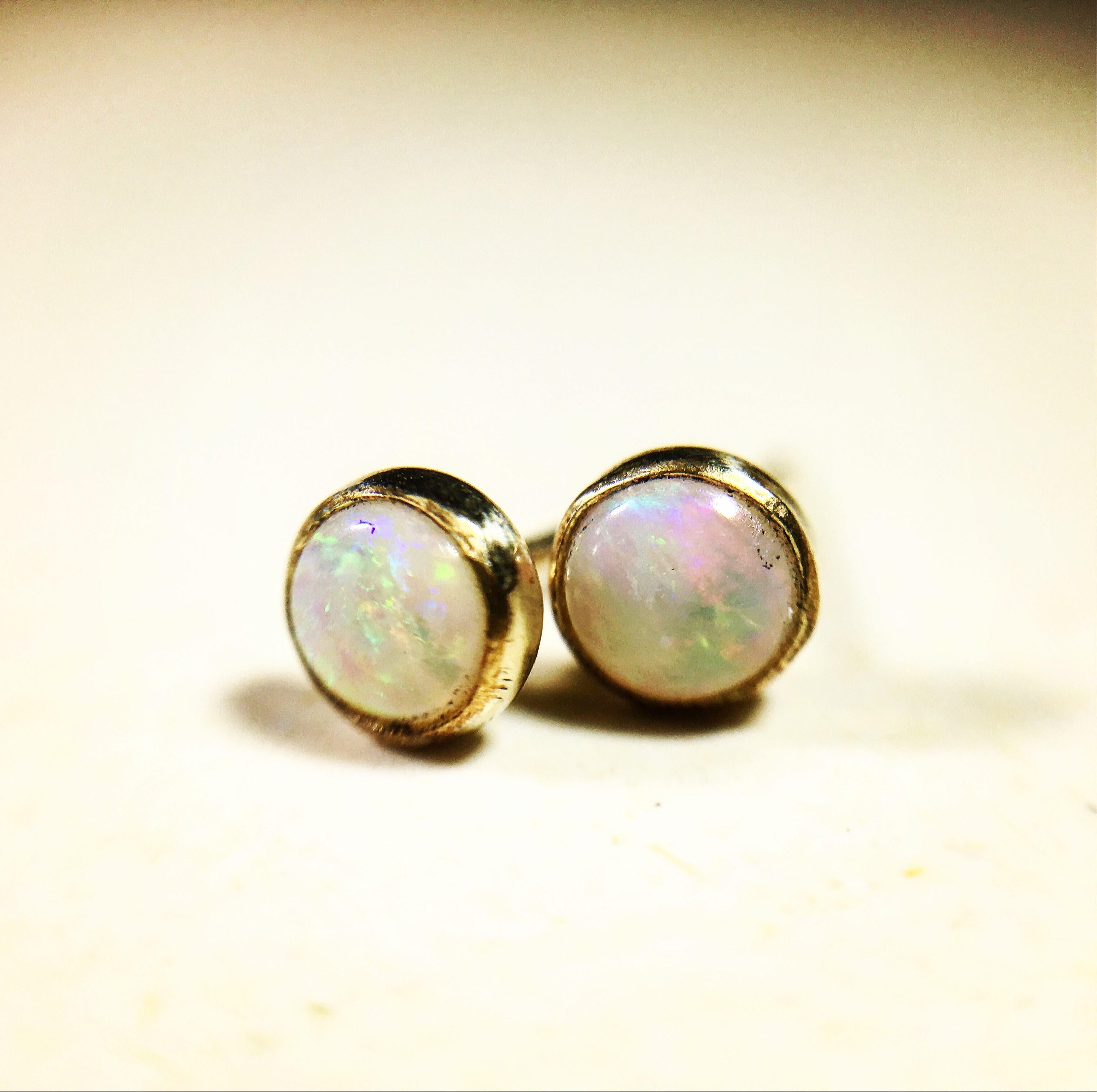 Rainbow Opal Stud Earrings - Opal Birthstone Earrings by Jennifer Cervelli Jewelry