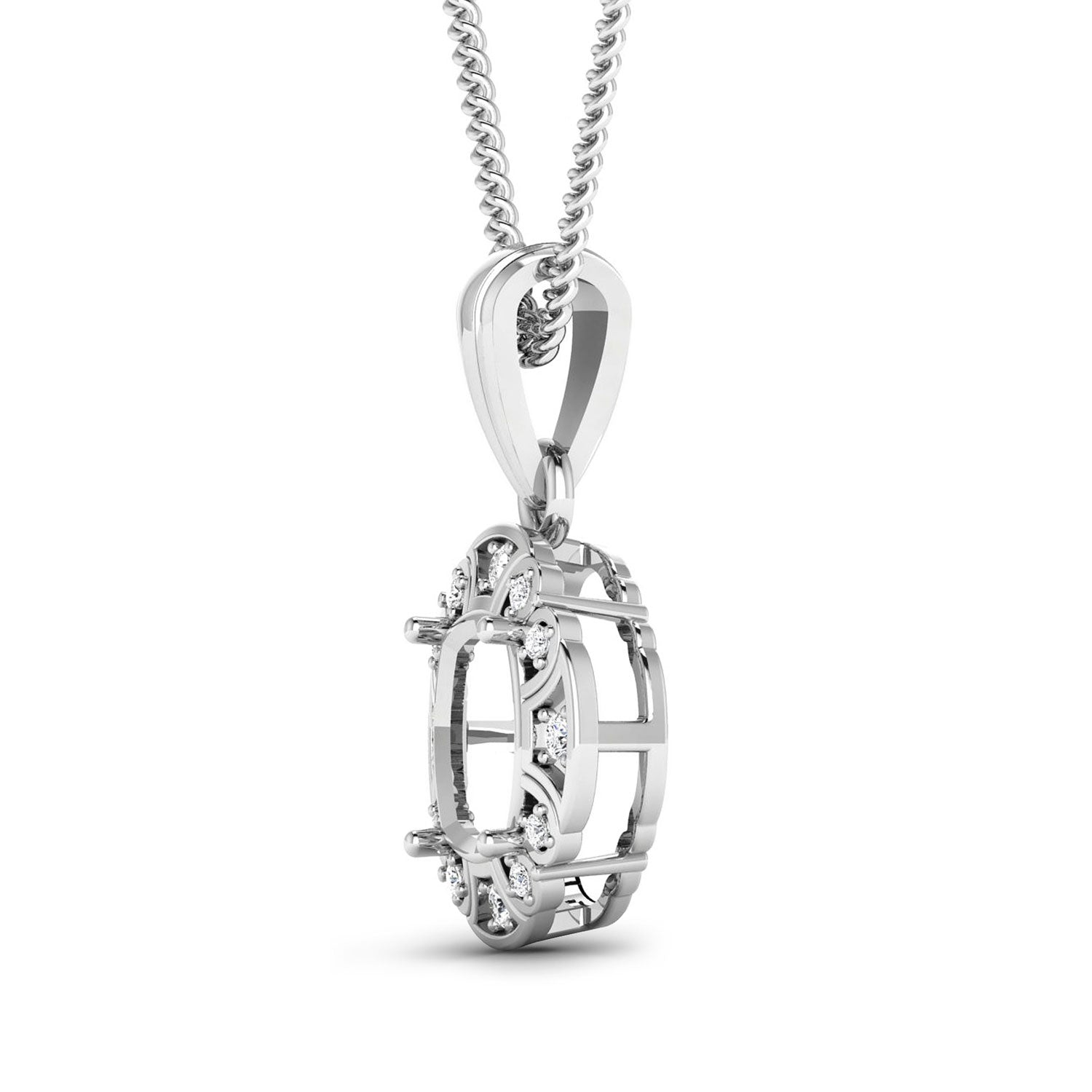 0.09 Carat Genuine White Diamond 14K White Gold Pendant