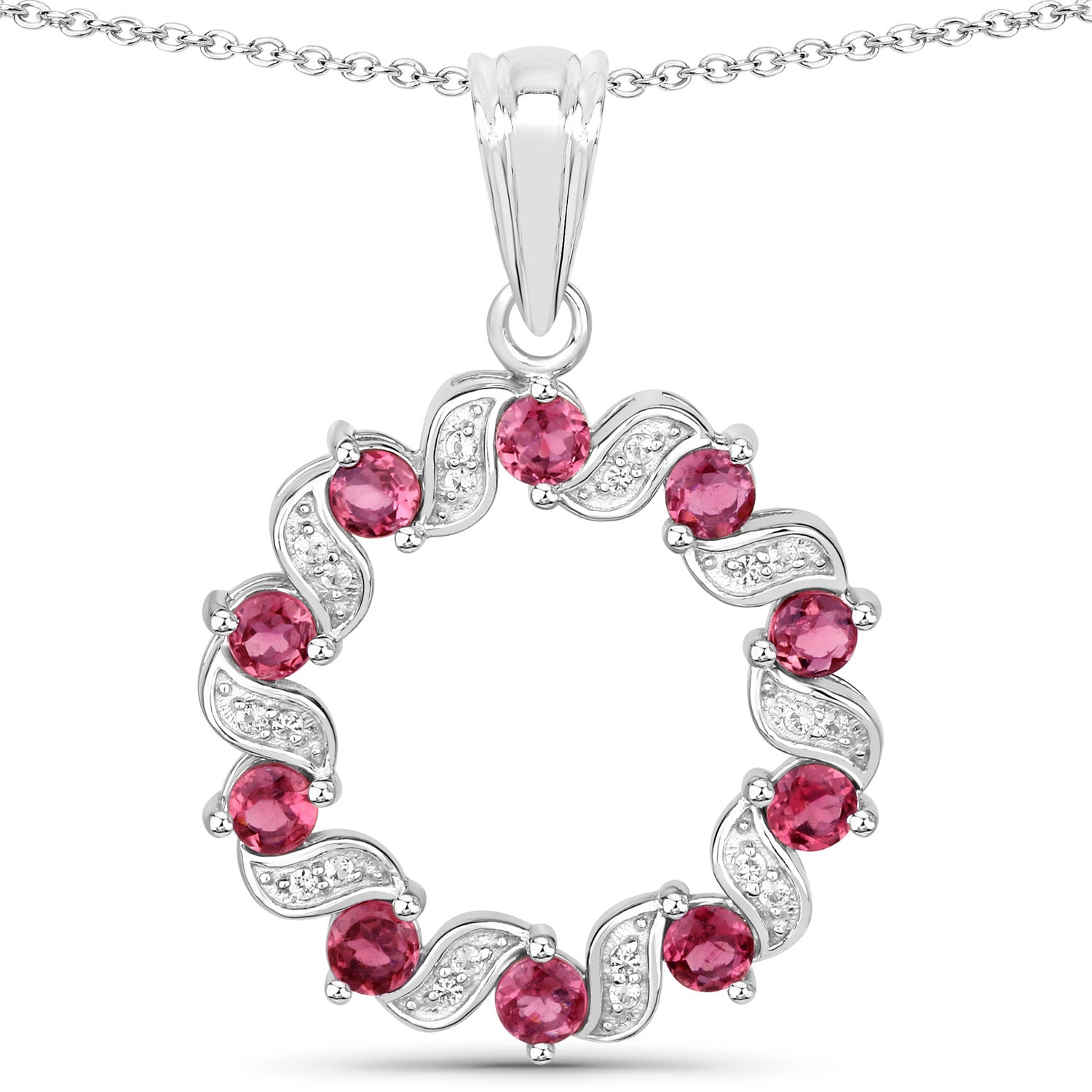 1.30 Carat Genuine Pink Tourmaline and White Topaz .925 Sterling Silver Pendant