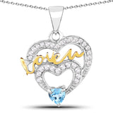 0.44 Carat Genuine Swiss Blue Topaz and White Topaz .925 Sterling Silver Pendant