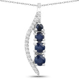 0.40 ct. Genuine Blue Sapphire and White Diamond 14K White Gold Pendant
