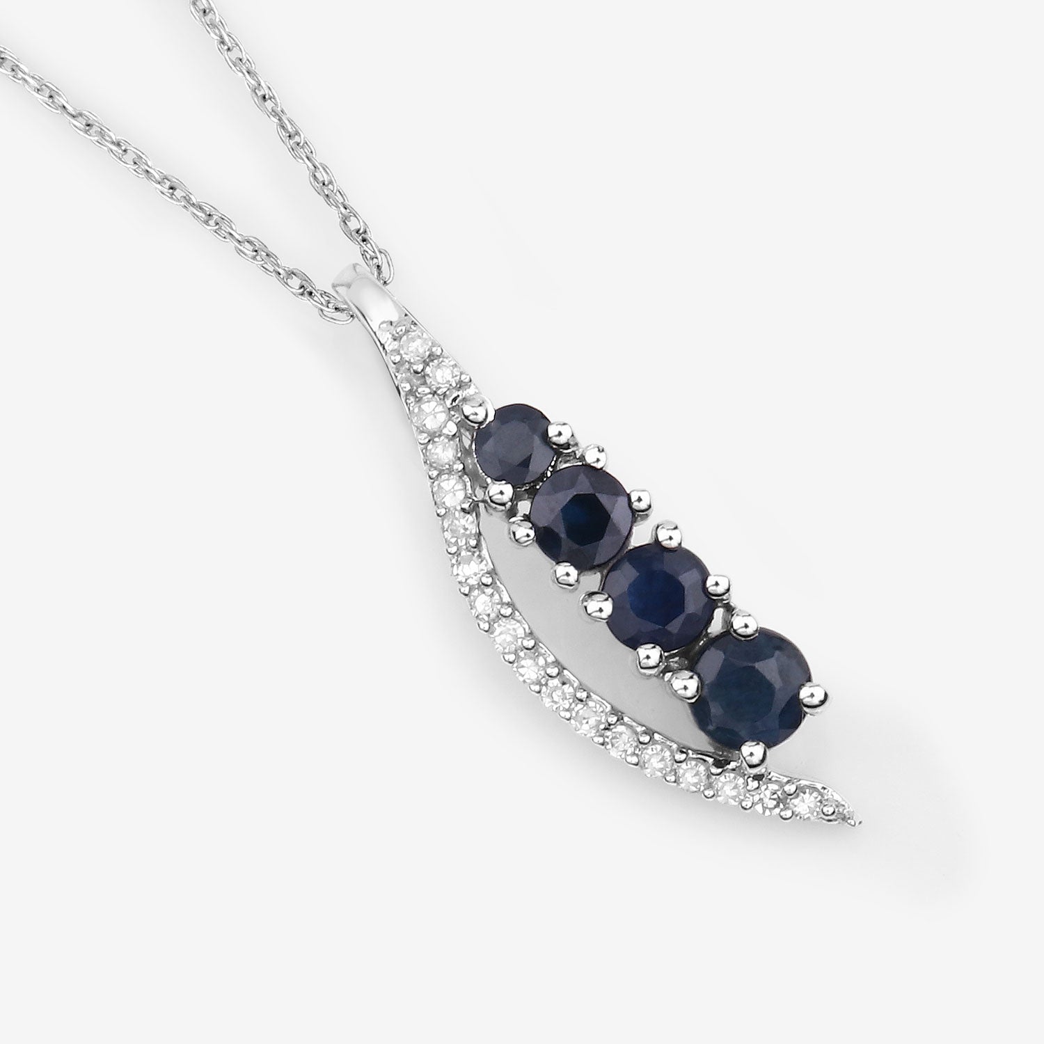 0.40 ct. Genuine Blue Sapphire and White Diamond 14K White Gold Pendant
