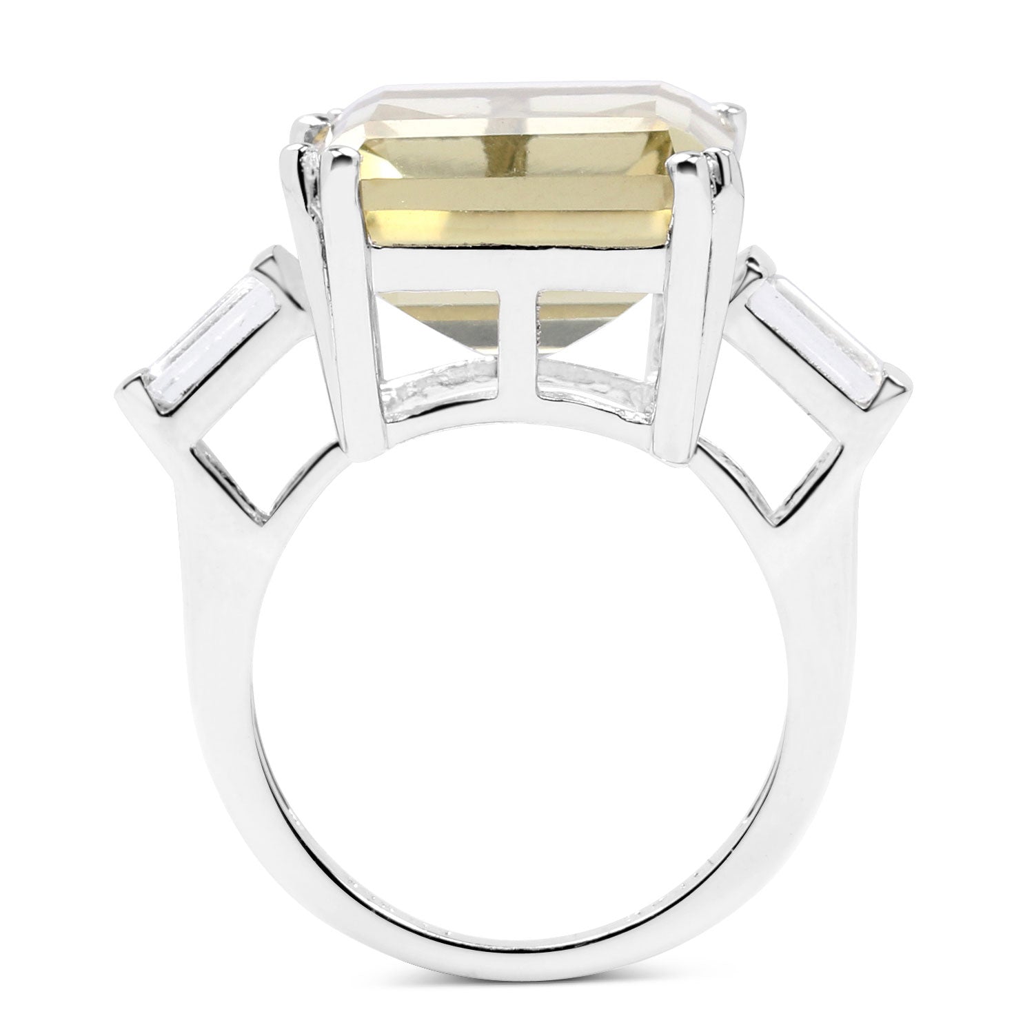 11.45 Carat Genuine Lemon Quartz and White Topaz .925 Sterling Silver Ring