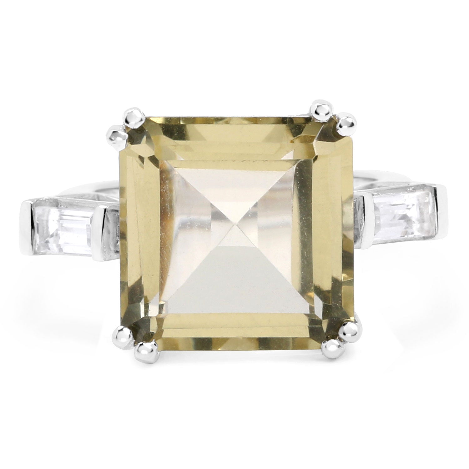 11.45 Carat Genuine Lemon Quartz and White Topaz .925 Sterling Silver Ring