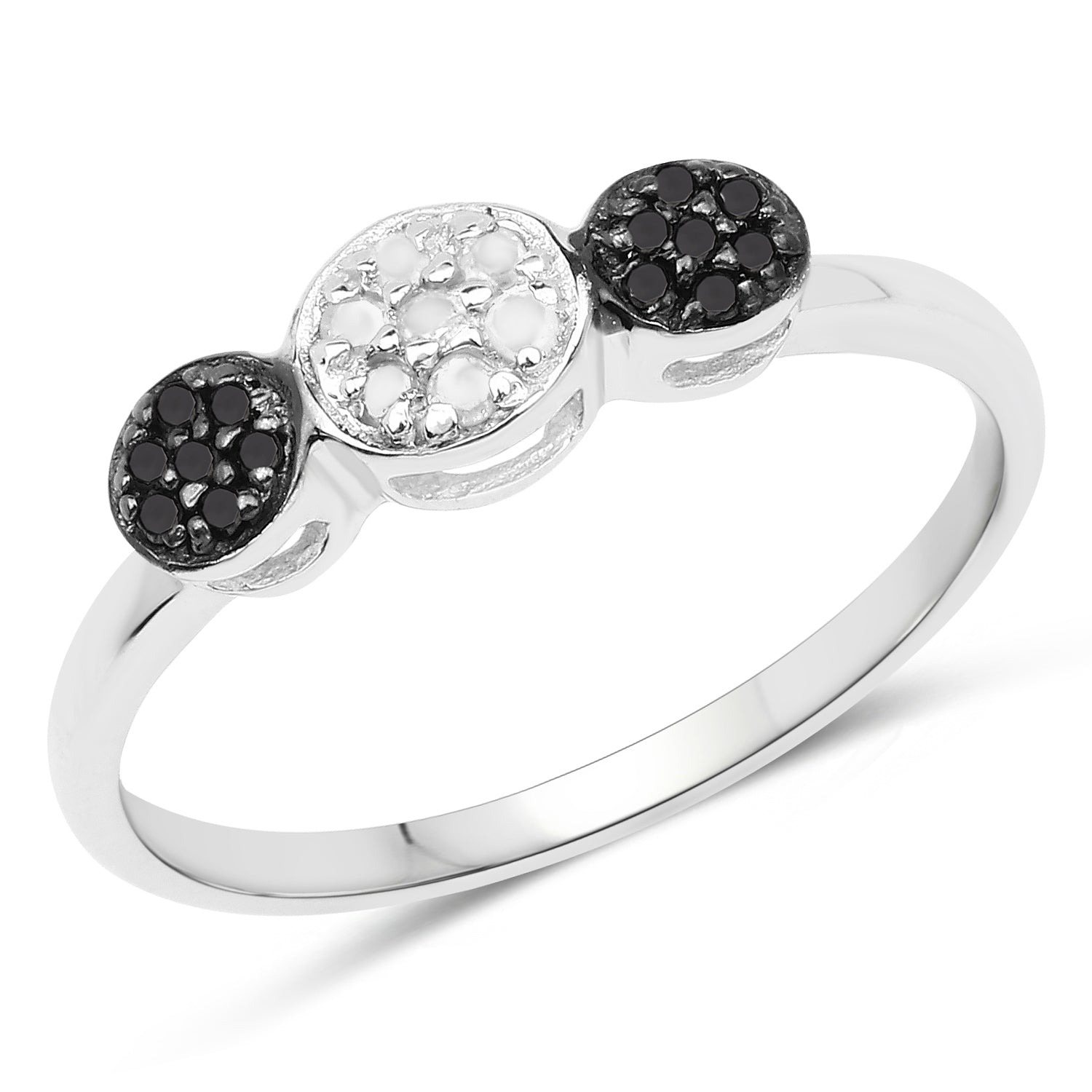 0.15 ct Genuine White Diamond and Black Diamond .925 Sterling Silver Ring