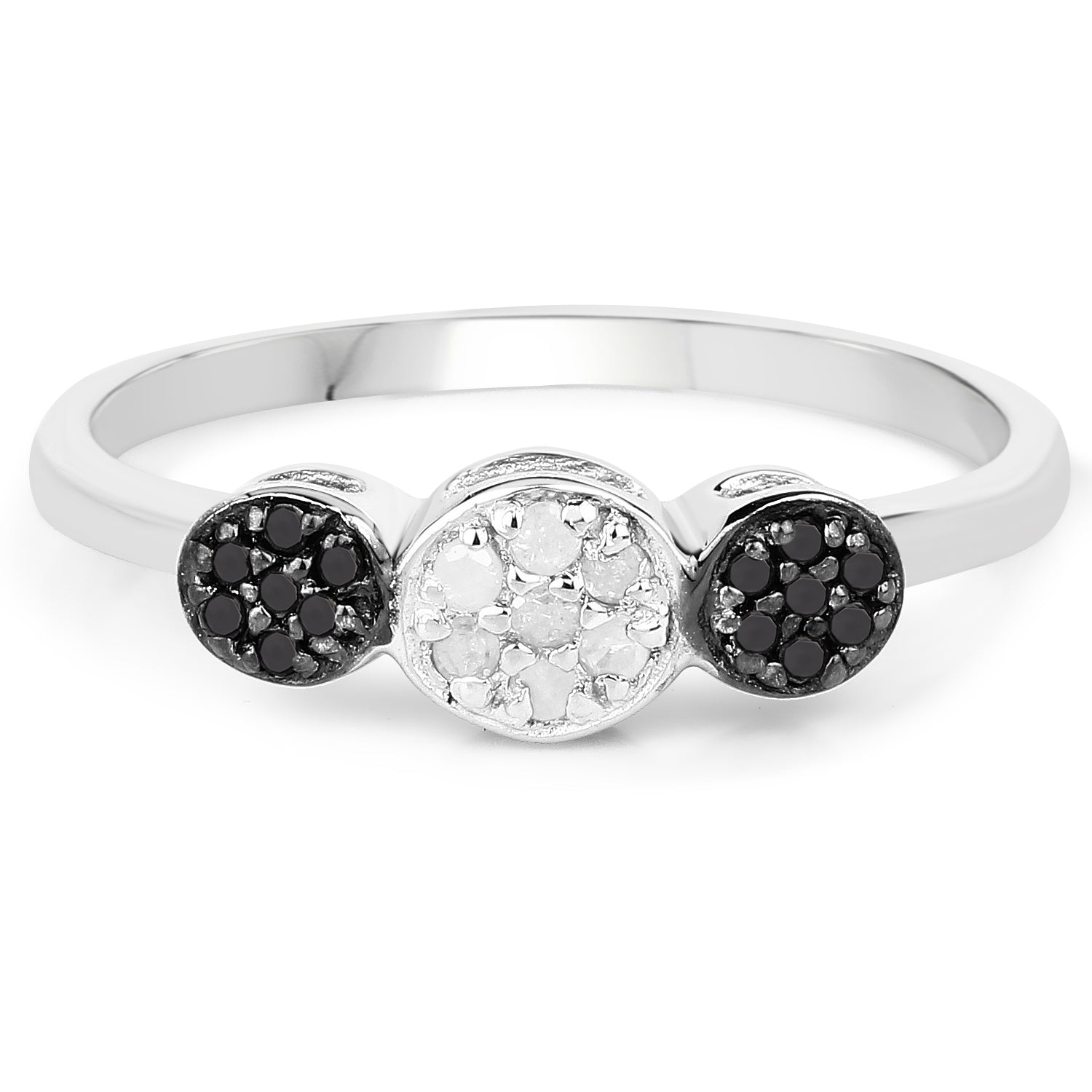 0.15 ct Genuine White Diamond and Black Diamond .925 Sterling Silver Ring