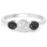 0.15 ct Genuine White Diamond and Black Diamond .925 Sterling Silver Ring