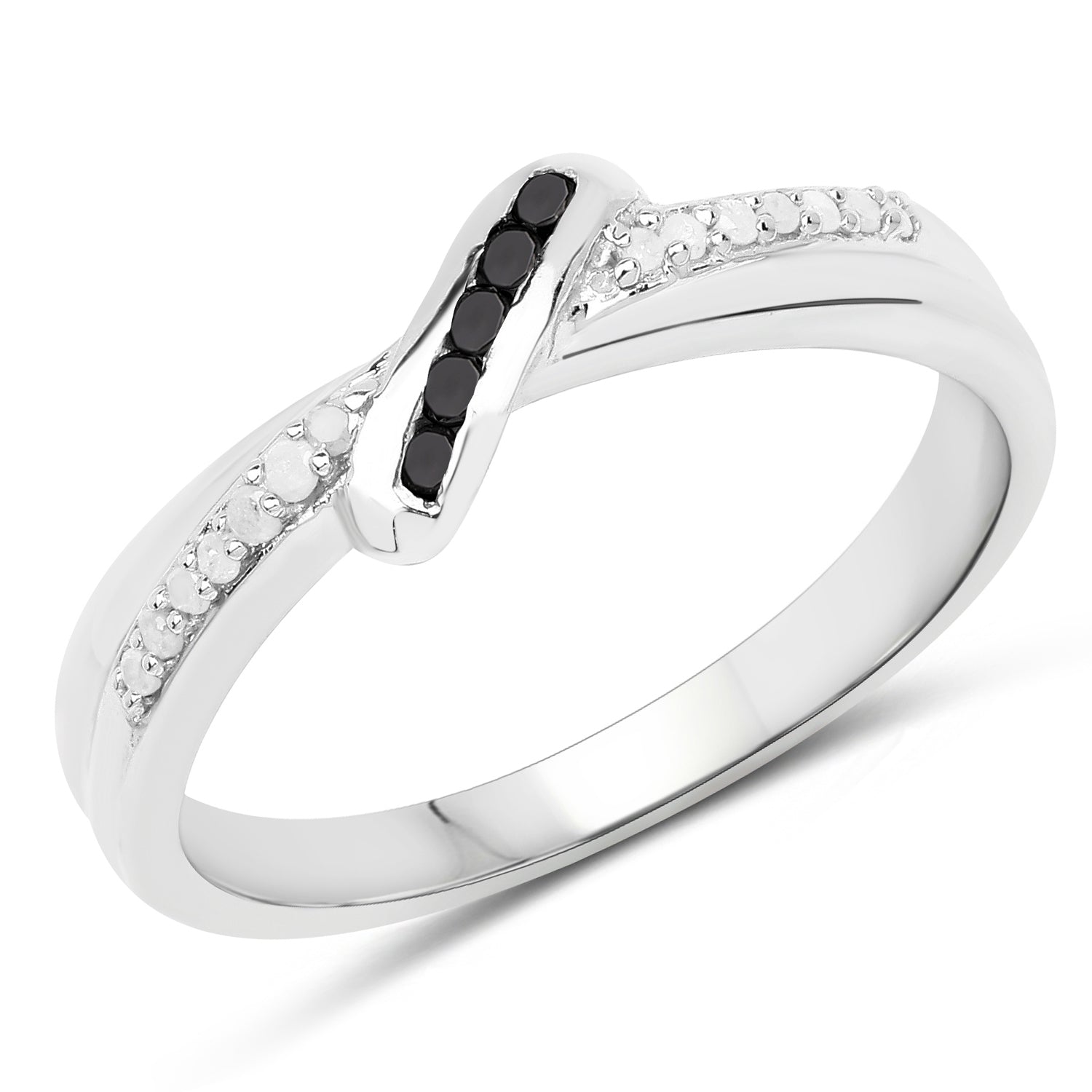 0.15 ct Genuine White Diamond and Black Diamond .925 Sterling Silver Ring