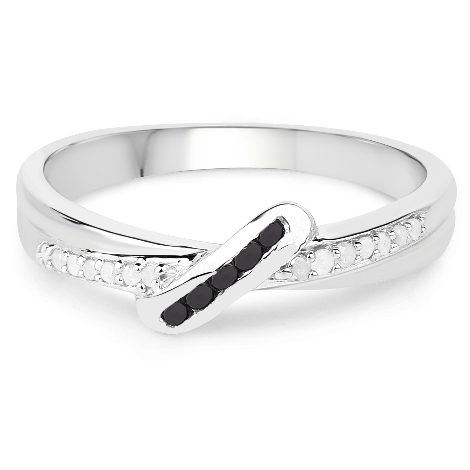 0.15 ct Genuine White Diamond and Black Diamond .925 Sterling Silver Ring