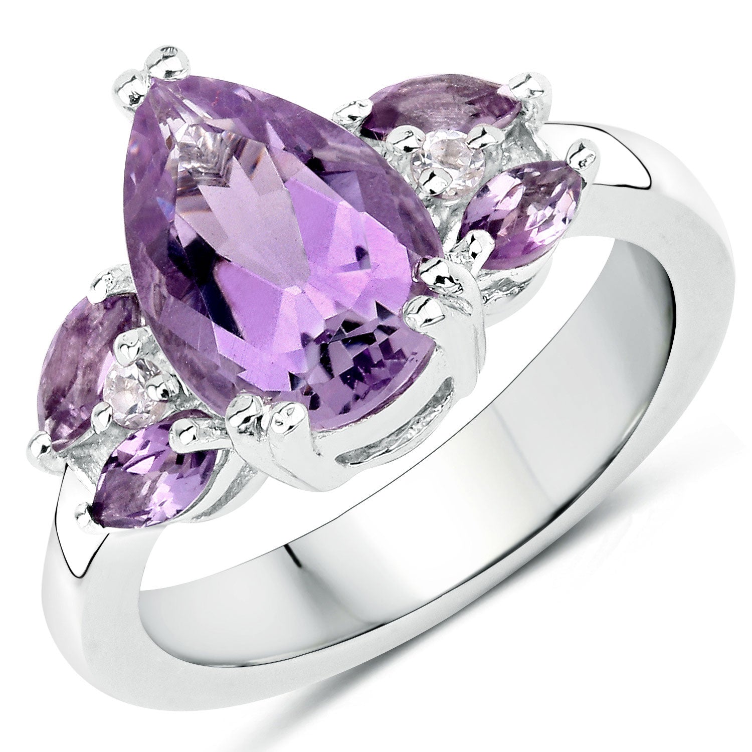 "3.20 Carat Genuine Pink Amethyst, Amethyst and White Topaz .925 Sterling Silver Ring"