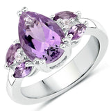 "3.20 Carat Genuine Pink Amethyst, Amethyst and White Topaz .925 Sterling Silver Ring"