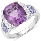 "4.66 Carat Genuine Amethyst, Tanzanite and White Diamond .925 Sterling Silver Ring"