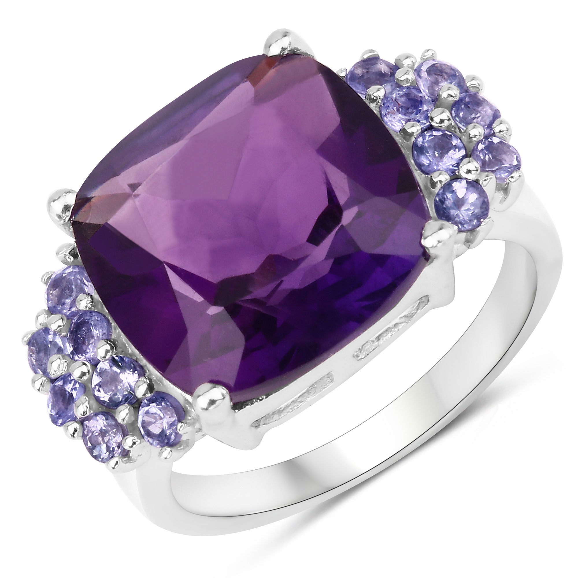 6.34 Carat Genuine Amethyst and Tanzanite .925 Sterling Silver Ring