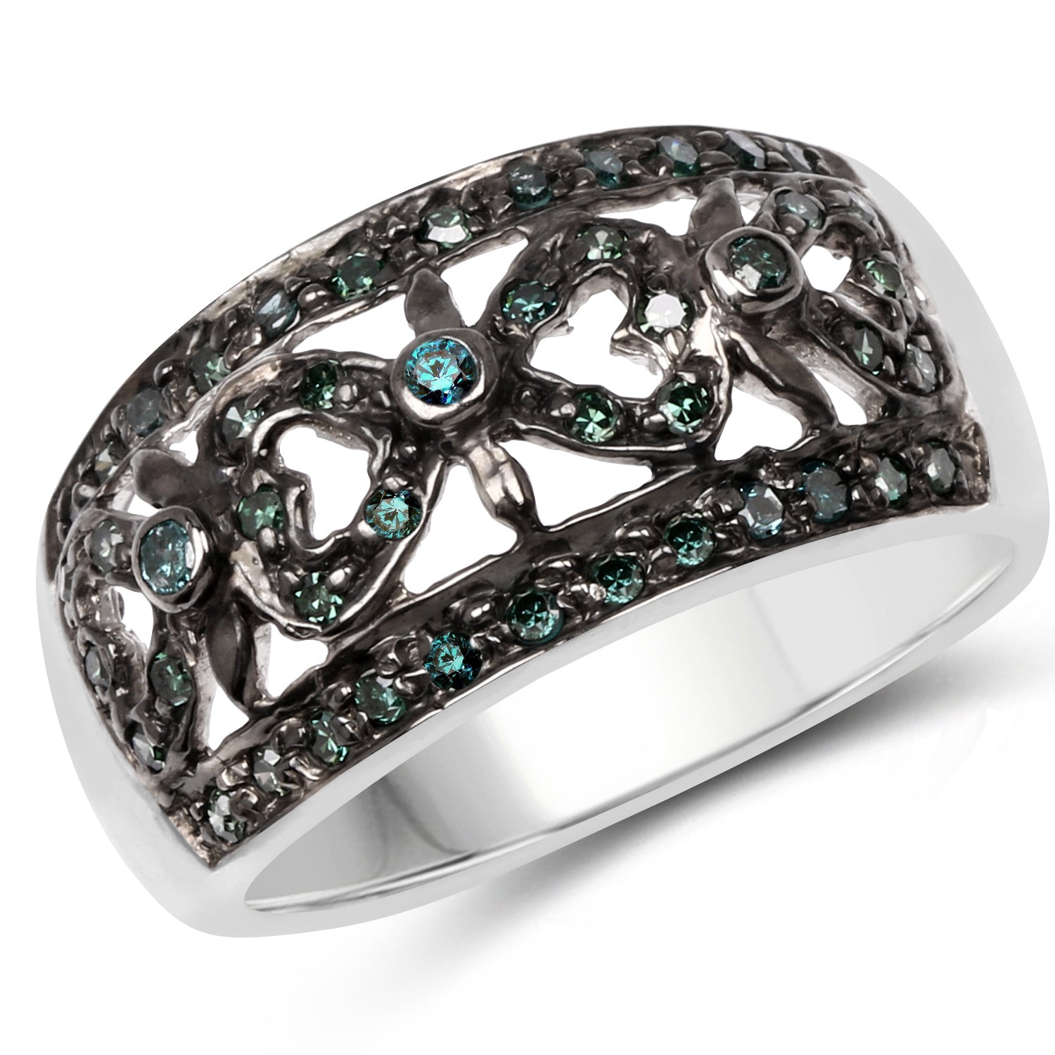 0.33 Carat Genuine Blue Diamond .925 Sterling Silver Ring