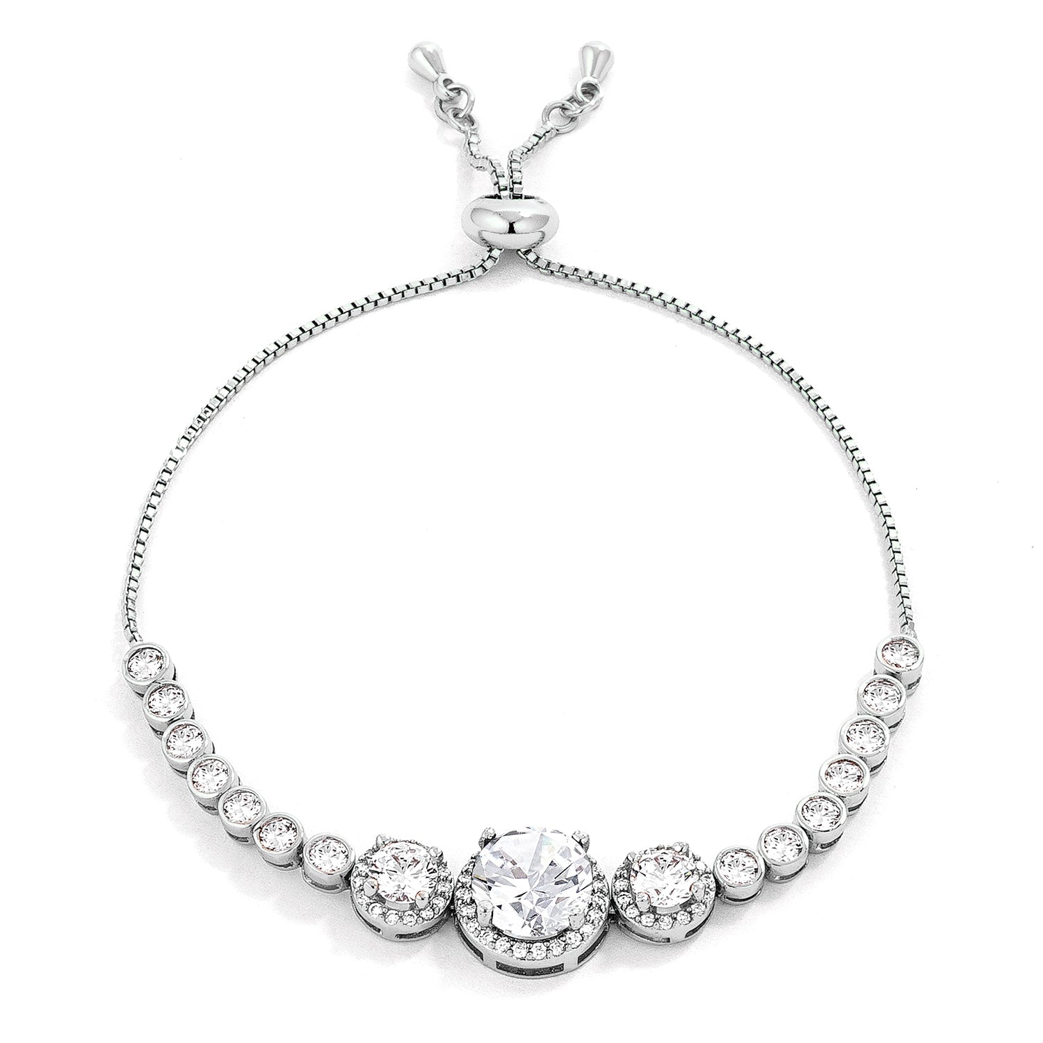 Adjustable Plated Graduated CZ Bolo Style Tennis Bracelet
