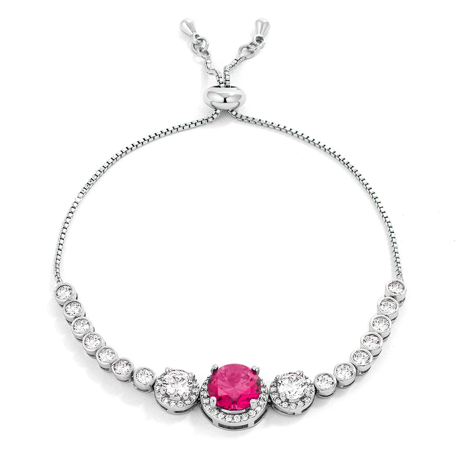 Adjustable Plated Graduated CZ Bolo Style Tennis Bracelet