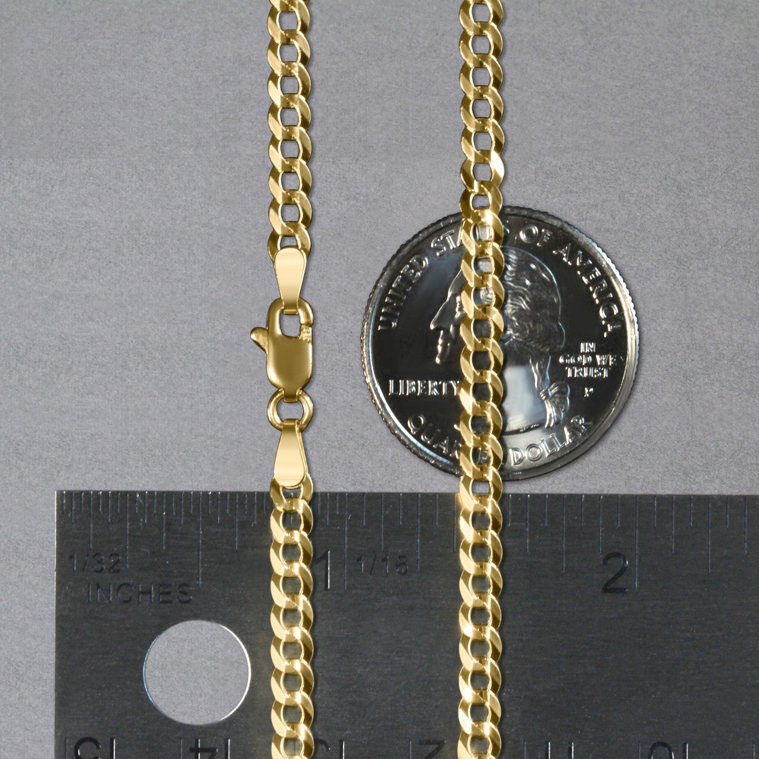 3.6mm 14k Yellow Gold Solid Curb Chain