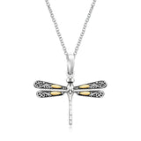 18 k Yellow Gold and Sterling Silver Pendant in a Dragonfly Design