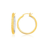 Two-Tone Yellow and White Gold Petite Patterned Hoop Earring
