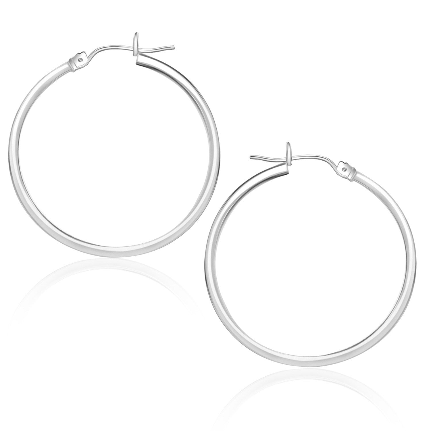 10 k White Gold Polished Hoop Earrings 25 mm