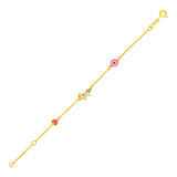 14k Yellow Gold 5 1/2 inch Childrens Bracelet with Enameled Heart Unicorn and Circle