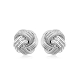 14k White Gold Love Knot with Ridge Texture Earrings