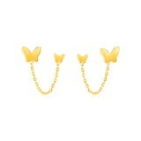 14k Yellow Gold Two Hole Post Earrings with Butterflies