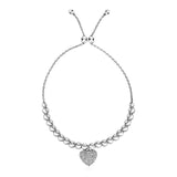Adjustable Bead Bracelet with Round Charm Cubic Zirconias in Sterling Silver