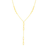 14K Yellow Gold Lariat Necklace with Paperclip Chain Stations