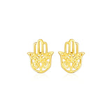 14k Yellow Gold Polished Hand of Hamsa Post Earrings