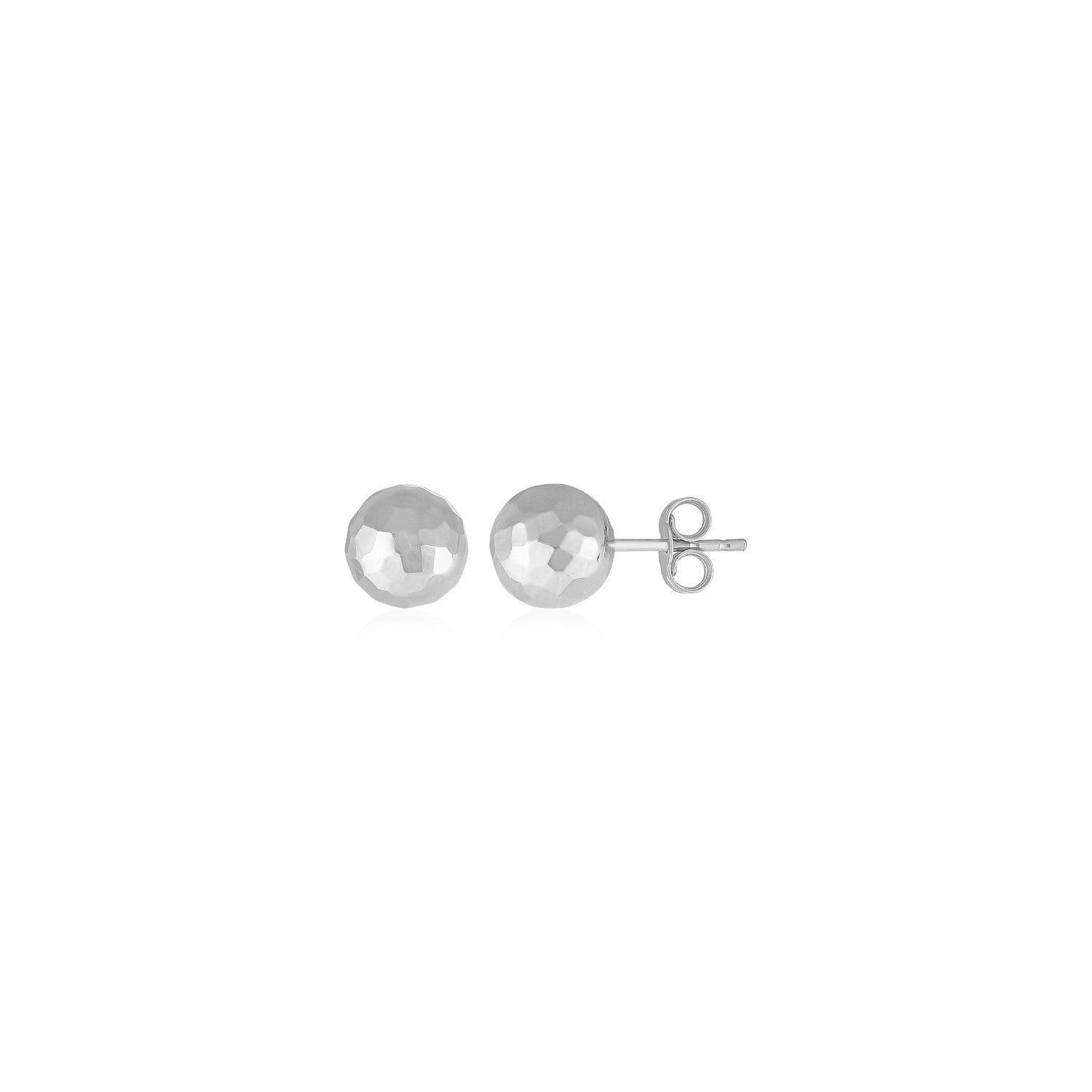 14 k White Gold Ball Earrings with Faceted Texture