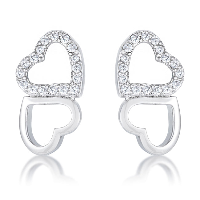 .17 Ct Melded Hearts and CZ Stud Earrings