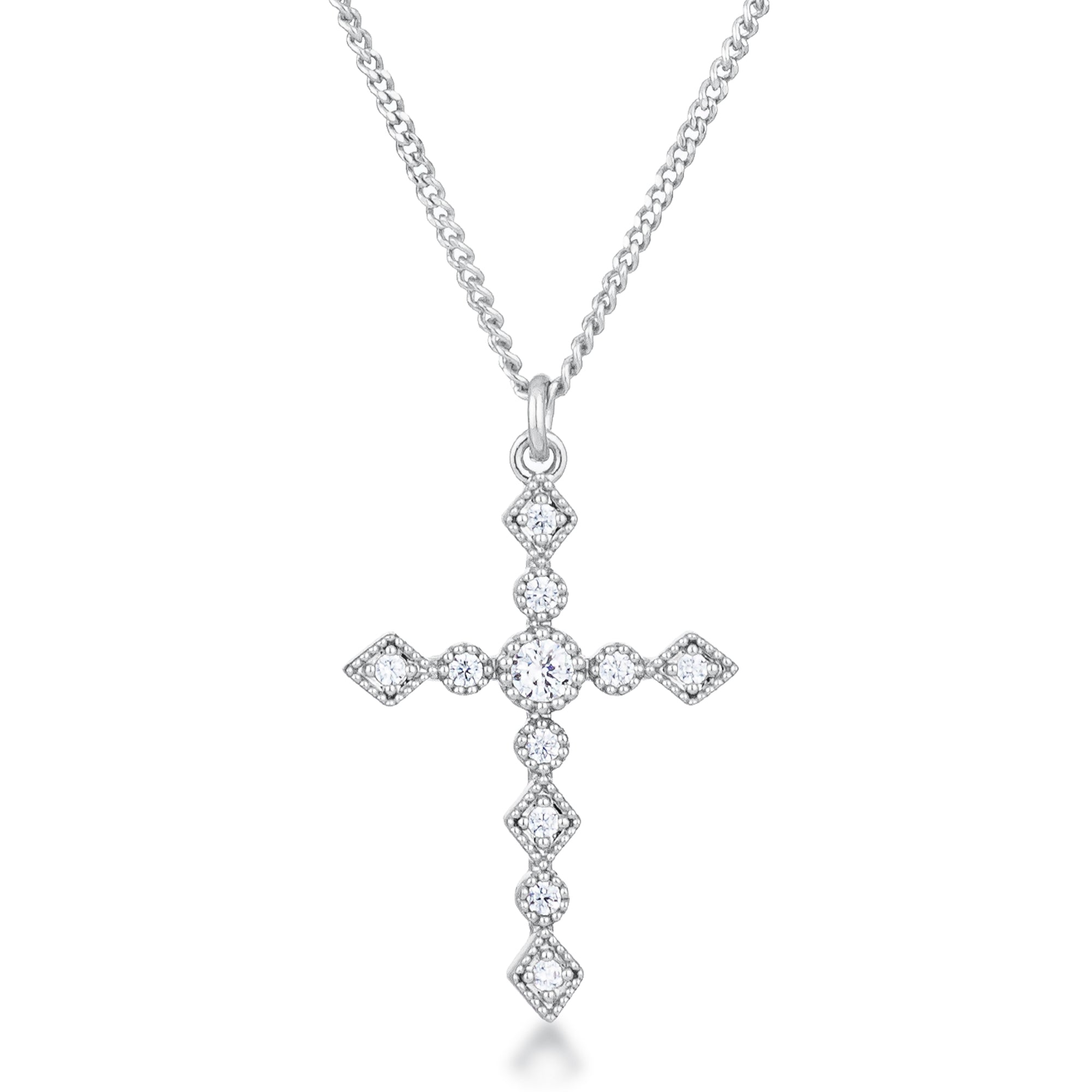 Dainty Art Deco Plated CZ Cross Pendant