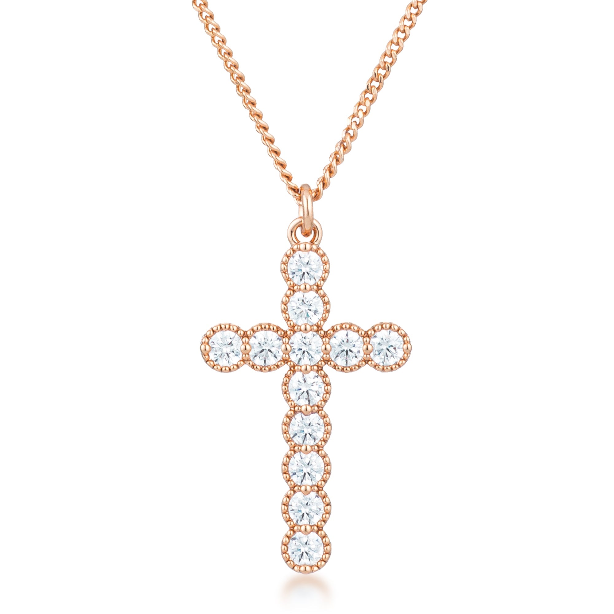 Micro Beaded Plated CZ Cross Pendant