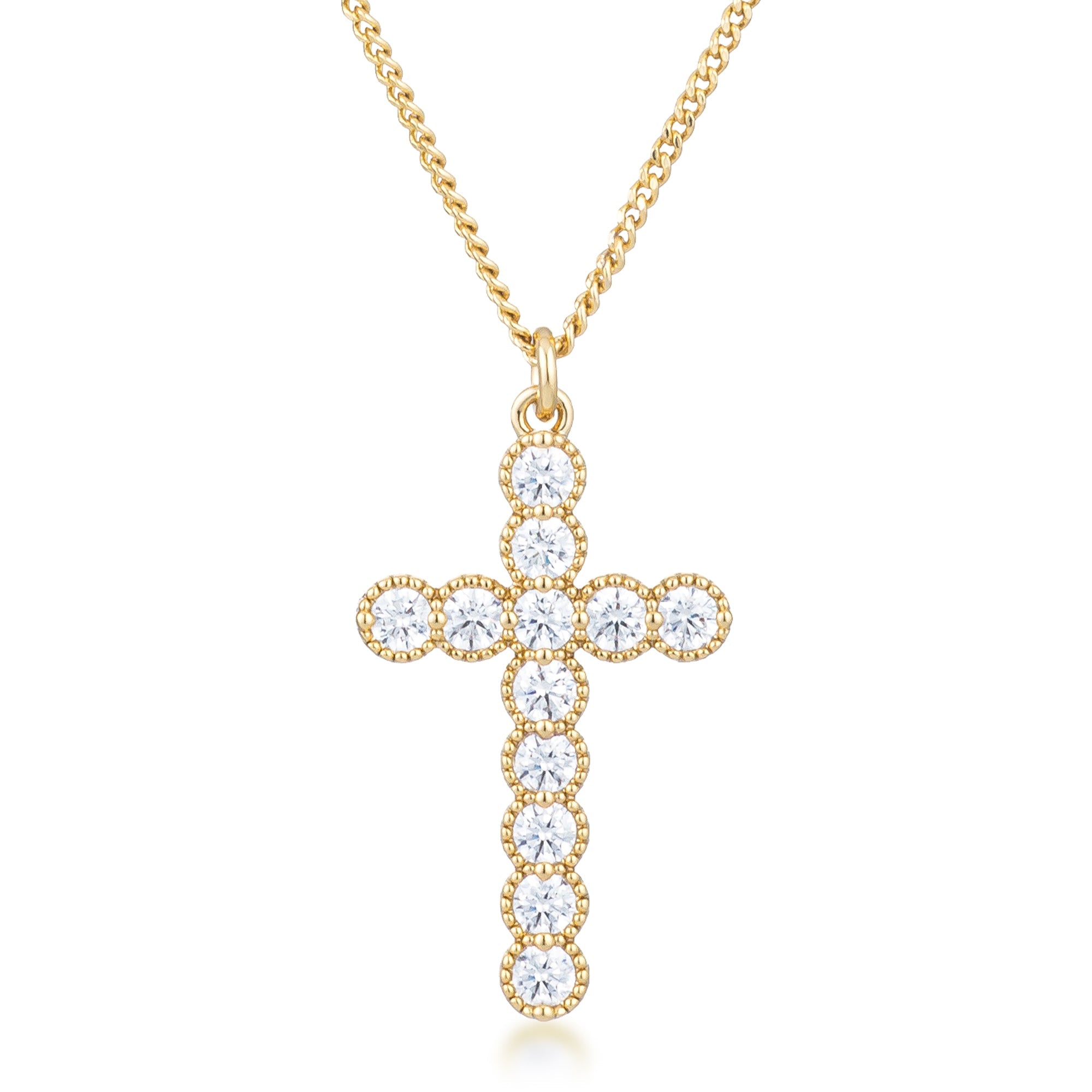 Micro Beaded Plated CZ Cross Pendant