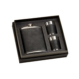 Black Leatherette Flask & Stainless Steel Shot Glass Set by Creative Gifts
