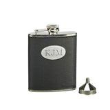 Black Leatherette Flask with Engraving Plate by Creative Gifts
