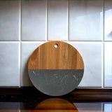 Black Marble and Acacia Wood Round Board - 12" by Creative Gifts