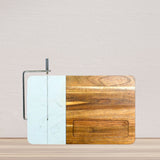 White Marble and Acacia Wood Board with Slicer by Creative Gifts