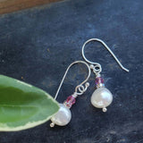 10mm Freshwater Baroque Pearl Sterling Silver Crystal Dangle Earrings