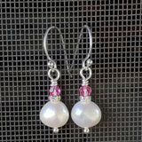 10mm Freshwater Baroque Pearl Sterling Silver Crystal Dangle Earrings