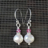 10mm Freshwater Baroque Pearl Sterling Silver Crystal Dangle Earrings