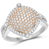 0.93 Carat Genuine White Diamond 14K White & Rose Gold Ring (G-H Color, SI1-SI2 Clarity)