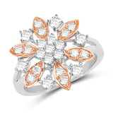 0.89 Carat Genuine White Diamond 14K White & Rose Gold Ring (E-F Color, SI1-SI2 Clarity)