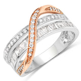 0.74 Carat Genuine White Diamond 14K White & Rose Gold Ring (E-F Color, SI1-SI2 Clarity)