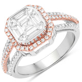 1.03 Carat Genuine White Diamond 18K White & Rose Gold Ring (G-H Color, VVS-VS Clarity)