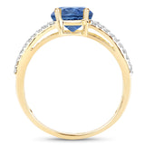 1.36 Carat Genuine Blue Sapphire and White Diamond 14K Yellow Gold Ring