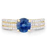 1.36 Carat Genuine Blue Sapphire and White Diamond 14K Yellow Gold Ring